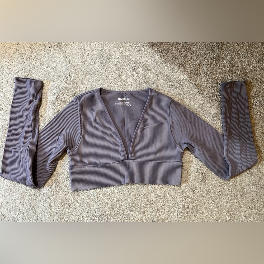 Garage Long Sleeve Ribbed Lavender Crop